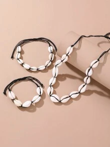 3 Stücke modische sommerliche Strand Stil Muschelkette, Fußkette und Armband Party-Set für Frauen