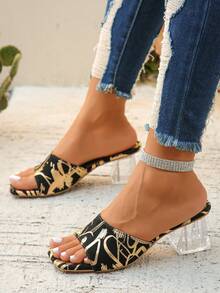 2024新款女士時尚優雅性感高跟開趾涼鞋，適用於夏季 - 黑色 - 查看 3