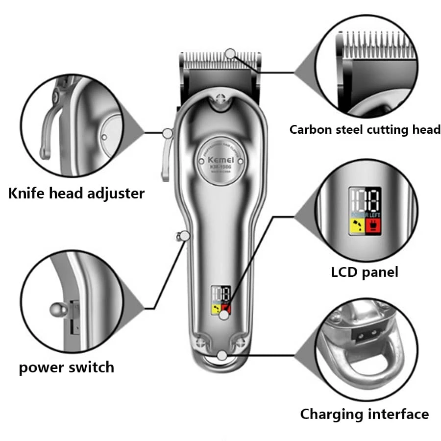 Kemei Hair Trimmer With Metal Body And LED Display KM1986 Electric
