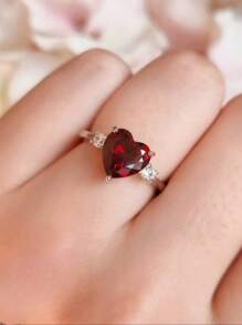 Nhẫn đính hôn Cubic Zirconia hình trái tim màu đỏ, Nhẫn hứa hẹn, Quà tặng đá quý cho tháng 1, Quà tặng ngày lễ tình nhân Valentine, Mẹ, Mẹ, Ngày của Mẹ, Quà tặng - Đỏ - Xem 7