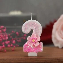 1pc Creative Handmade Pink Glitter Two-Layer Flower & Number Birthday Cake Candle With Pink Glitter Five-Petal Flower Decor, Party Decoration Candle,Christmas - Multicolor - View 18