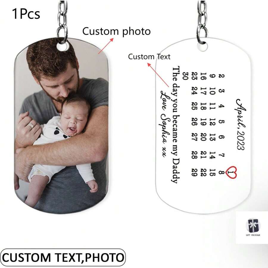 Customizable Photo & Calendar Keychain, Father's Day Gift To Celebrate The Day You Became My Dad; New Dad Keychain, Perfect Gift For Friends' Anniversary/Birthday; Best Choice For A Gift To Mom; Graduation Commemorative Gift, Graduation Season - White - View 1