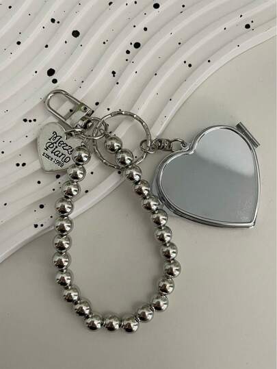 1pc Heart-Shaped Metal Mirror Keychain, Y2K Style Bag Charm, Cute & Chic Fashion Accessory, Valentine's Day Gift