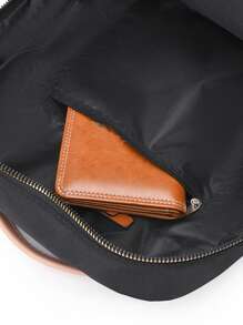 简约时尚纯色尼龙女士背包，容量大，笔记本电脑隔层，便携，轻便，商务休闲，适合少女、女大学生、新手和白领，非常适合返校、大学、中学、高中、工作、商务、通勤 - 黑色 - 查看 5