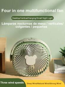 Pequeño ventilador multifuncional recargable, suspensión de pared, escritorio, 3 modos de uso USB silencioso y reducción de ruido - Verde - Ver 3