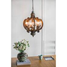 Farmhouse Chandelier, 6-Light Wood Chandelier Pendant Light Fixture With Adjustable Chain For Dining Room Living Room Entryway, Bulb Not Included