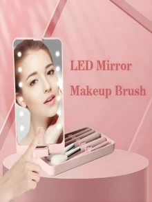 5pcs LED Light Makeup Brush Set Portable Complete Makeup Brush Set With Mirror Box, Convenient For Touch-Up,Brush Set,Makeup Brush Kit,Make Up Brush Set,Make Up Set Complete,Makeup Brush Set,Complete Makeup Kit,Brush Kit,Brushes Makeup Set,Makeup Gift Set,Set - Multicolor - View 4