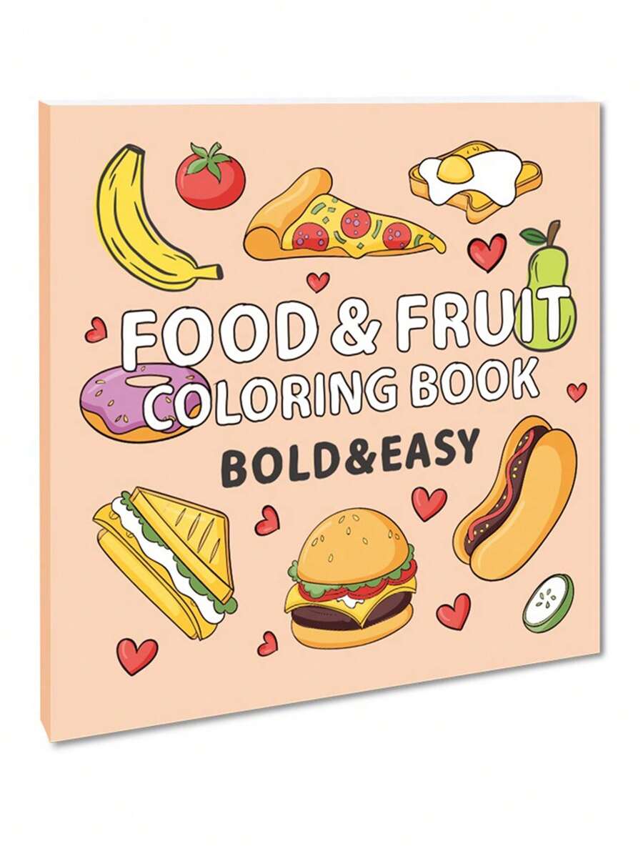 1pc Creative Coloring Book With 40 Pages Of Food & Fruit Cartoons, Ideal As Birthday Or Festival Gift Back To School