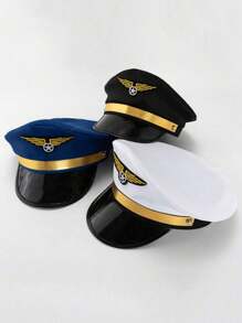 1pc Carnival Party Pilot Hat, Aviation Captain Hat, Stage Prop Performance Wide Brim Hat, Adult Aviation Crew Pilot Cap, Costume Role Play Hat - Multicolor - View 4