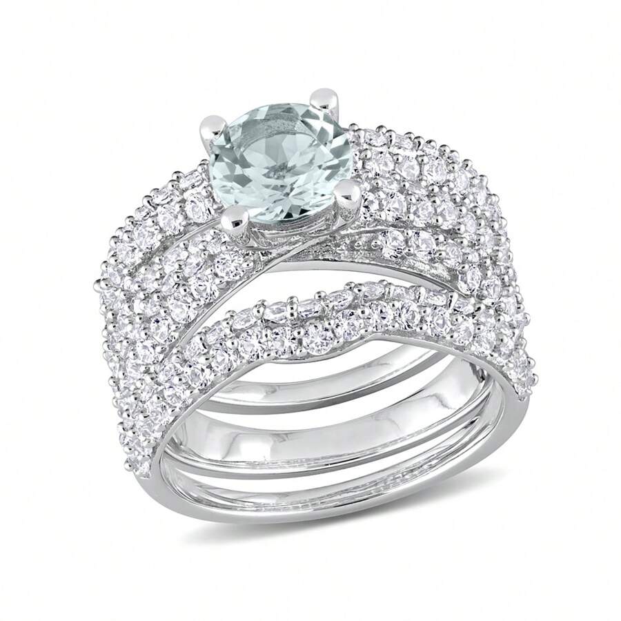 Gem And Harmony 3.75 Carat (Ctw) Aquamarine And Lab-Created White
