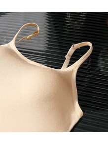 Skin-Tone Backless One-Piece Strap With Built-In Bra, Seamless Basic Top, Workout