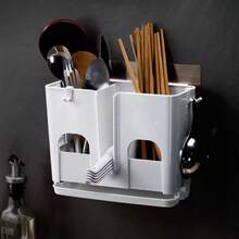 1pc Simple Kitchen Chopstick Holder Rack, Wall-Mounted Drainage Chopstick Storage Shelf With Multi-Purpose Spoon Holder And Drip Tray, Suitable For Daily Use - White - View 1