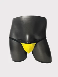 DomiGe Men's Sexy Low-Rise Thong With Full See-Through Mesh & Open Crotch, Yellow