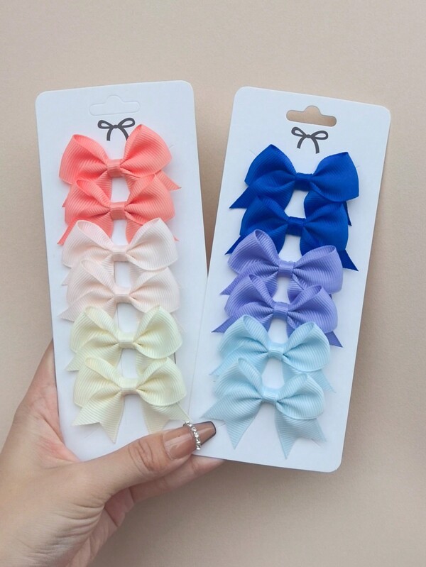 6Pcs/Set New Cute Solid Ribbon Bowknot Hair Clips For Baby Girls Handmade Bows Hairpin Barrettes Headwear Kids Hair Accessories