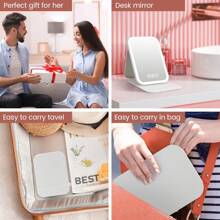 M MISS DREAM 旅行化妆镜带灯，便携式带灯美容镜，3种颜色灯光，可调光触摸屏，可充电泛光桌面LED化妆镜。