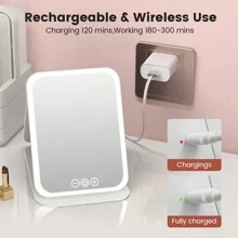 M MISS DREAM 旅行化妆镜带灯，便携式带灯美容镜，3种颜色灯光，可调光触摸屏，可充电泛光桌面LED化妆镜。