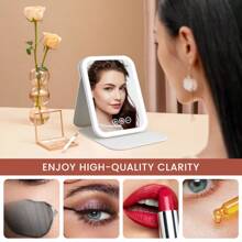 M MISS DREAM 旅行化妆镜带灯，便携式带灯美容镜，3种颜色灯光，可调光触摸屏，可充电泛光桌面LED化妆镜。