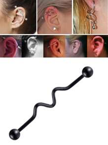 1 pieza Pendiente de aro largo de hueso de oreja transversal de acero inoxidable 316L, piercing de barra para hombre con espiral retorcida geométrica, pendiente de letra W para mujer con patrón de línea, joyería al por mayor de estilo europeo y americano - Líneas retorcidas onduladas geométricas - Ver 6