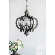 Farmhouse Chandelier, 6-Light Wood Chandelier Pendant Light Fixture With Adjustable Chain For Dining Room Living Room Entryway, Bulb Not Included