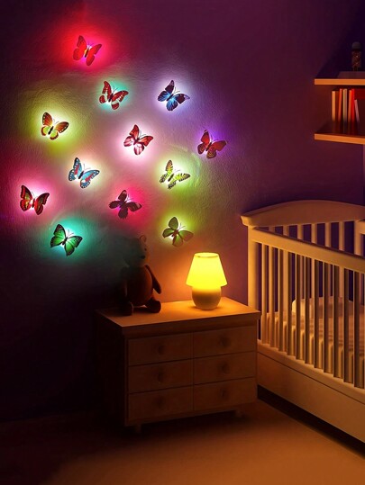 1 Pack Random 1pc/2pcs/5pcs/8pcs/10pcs/50pcs Multi-Color Colorful 3D Butterfly Decorative Lamp, Battery-Powered Mini Butterfly, Glowing Butterfly Decoration, Suitable For Garden, Backyard, Grass, Party, Wedding Decoration, Bedroom Decoration, Vase Decoration, Multi-Scene Garden LED Butterfly Decorative Lamp Butterfly Sticker Lamp