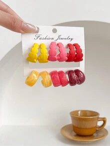 Bộ 6 khuyên tai tròn hình chữ C thời trang, trang sức nhỏ thanh lịch dùng hàng ngày - Nhiều màu - Xem 1