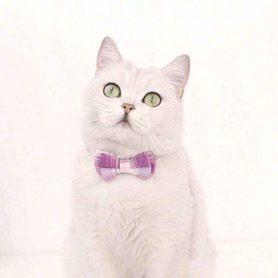 1pc Pet Bow Tie Collar, Pet Bowknot Collar With Plaid Decor, Detachable And Adjustable Collar For Cats And Dogs - Multicolor - View 1