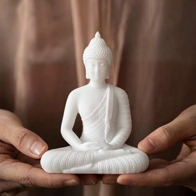 Vit marmor Buddha-te-husdjursdekoration i form av en bodhisattva, lämplig för akvariedekoration, kontorsskrivbord, innergård och teutrymme i modern kinesisk stil Bästa gåvor