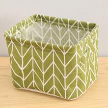 1pc Handle Printed Storage Basket, Waterproof Desktop Organizer Box, Fabric Closet Storage Bin, Suitable For Home Decor, Bedroom, Dorm And Office, Cute Desktop Sundries Storage Bucket - Green - View 13
