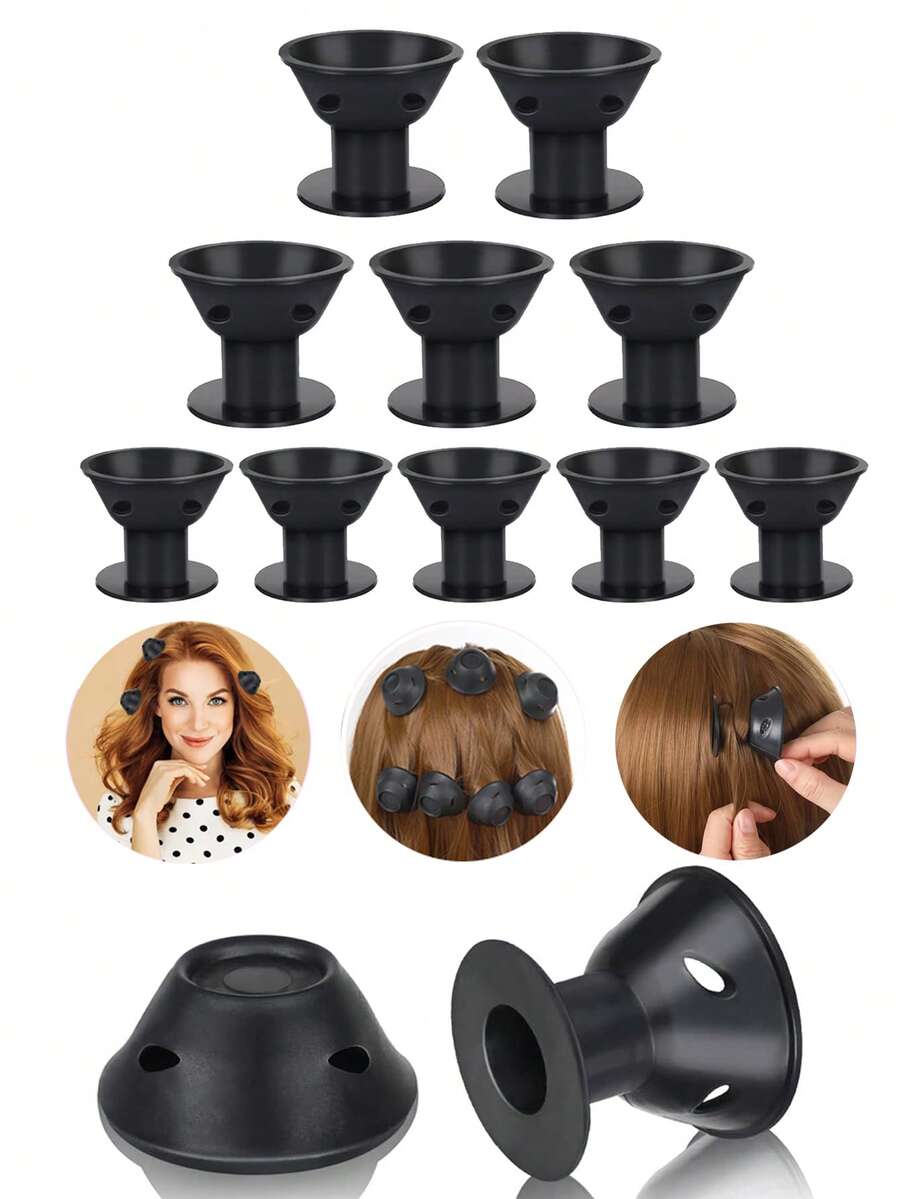 10pcs Silicone Hair Curlers, Reusable Hair Styling Tool, Suitable For Daily Use And Sleep - Black - View 1