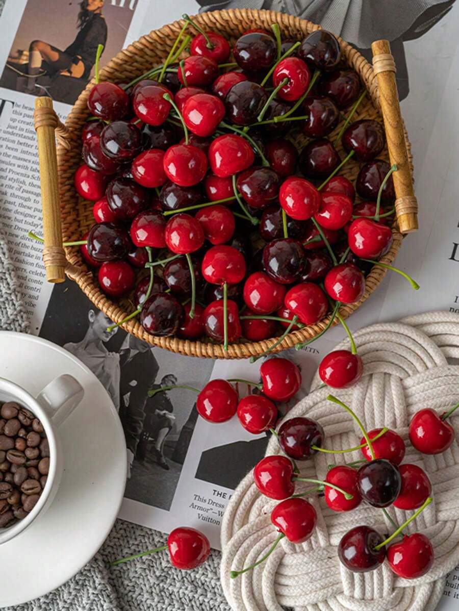 20pcs Artificial Cherry Fruit Model, Photo Props Decor Gifts Birthday Graduation - Multicolor - View 1