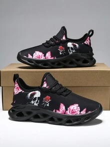 Zapatos deportivos informales con calaveras en estilo gótico de Halloween para hombres y mujeres, zapatos para correr de estilo cuchilla ligera para parejas, zapatos para hombres de moda y versátiles - Rosa - Ver 4
