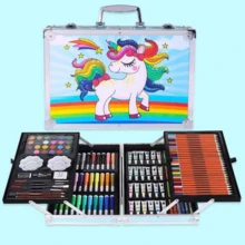 Set de arte para niños Maletín 145 piezas Acuarelas, plumones, pinturas Dibujo, Manualidades Regalo Creativo Unicornio - Azul - Ver 2