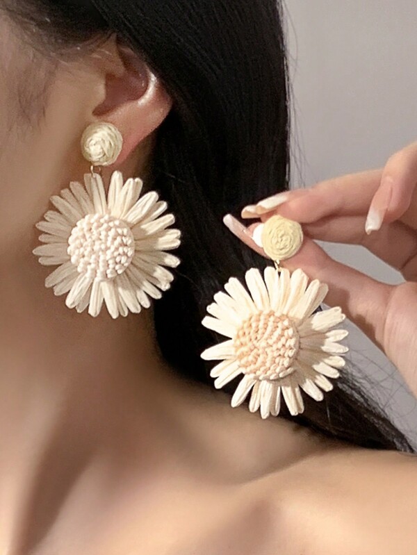 1pair Fashionable Pampas Grass Big Flower Earrings, Women's Beachy Statement Accessory, Wedding Gift, Exaggerated Dangling Drop Earrings Valentines,Mom,Mother,Mother's Day,Gift