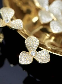 1 Set/2Pcs Luxury 925 Silver Flower Full Zirconia 14K Gold Earrings And Necklace Pendant  Elegant Women Setting Jewelry For Party And Wedding Gifts
