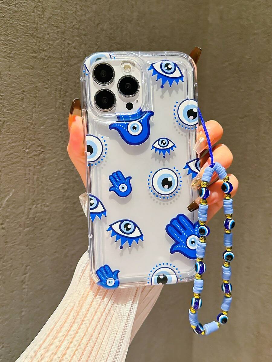 带手机吊饰新品蓝色心形与五角星形气囊防摔手机壳带吊饰，兼容 iPhone 11/15 - 藍色 - 查看 1