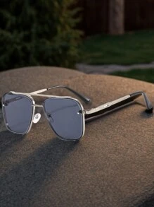1 Pair Men's Retro Frameless Double Bridge Design Fashionable Aviator , Suitable For Matching Outfits, Travel And Daily Use Beach Accessories Glasses Shades For Summer Beach Vacation,Outdoor,Travel - 彩色 - 查看 18