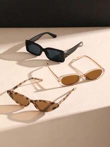 3 Pairs European And American Retro Square Frame Fashion Glasses, Fashionable And Unique Triangle Eyewear