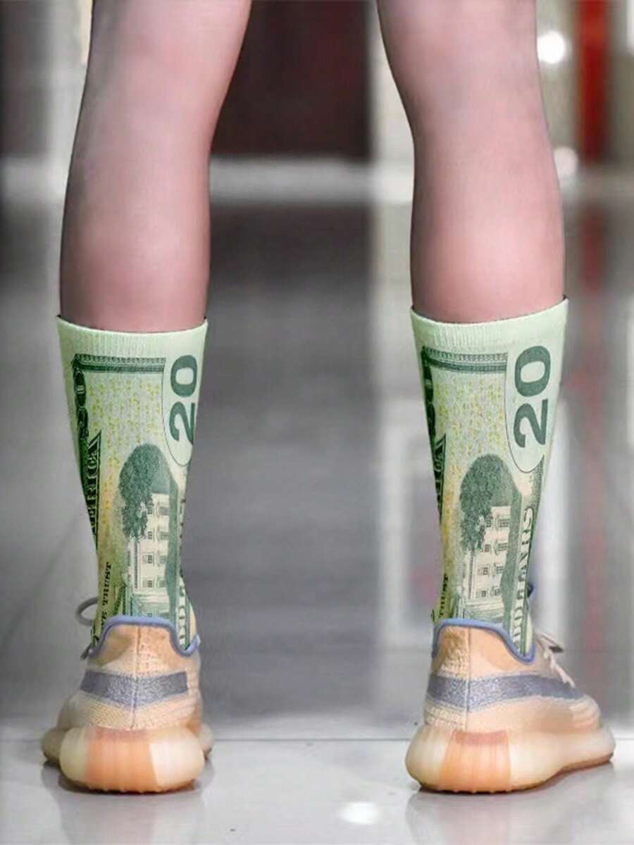 1pc 3d Personalized Socks With Dollar Element Print, Street Style Matching Creativity Over-The-Knee Casual Socks - Multicolor - View 1