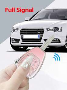 Llavero de patrón tejido de diamantes de moda con cubierta anticaída para llave de coche en rosa Sakura / violeta / platino, compatible con el estuche de llave de control remoto de placa recta de Compass / Chrysler 300C / PT Cruiser - Rosa - Ver 4