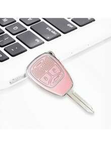 Llavero de patrón tejido de diamantes de moda con cubierta anticaída para llave de coche en rosa Sakura / violeta / platino, compatible con el estuche de llave de control remoto de placa recta de Compass / Chrysler 300C / PT Cruiser - Rosa - Ver 3