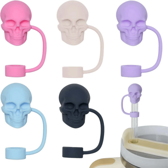 1/2pcs/4PCS Cute 3D Skull Shaped Straw Cover Cap,Reusable Straw Topper,Cartoon Silicone Straw Sleeve Caps,0.4inch(10mm) Compatible With 30&40oz Tumbler,Dustproof Straw Caps For Cup,Party Supplies,Cup Decor Accessories,Water Bottle Accessories,Suitable For Party,Friends Gathering,Gift