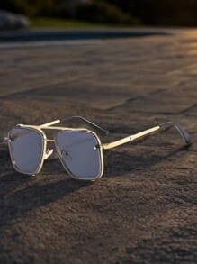 1 Pair Men's Retro Frameless Double Bridge Design Fashionable Aviator , Suitable For Matching Outfits, Travel And Daily Use Beach Accessories Glasses Shades For Summer Beach Vacation,Outdoor,Travel - 彩色 - 查看 11