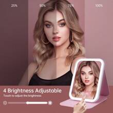 M MISS DREAM Travel Makeup Mirror With Lights, Portable Lighted Beauty Mirror, 3 Color Lighting, Dimmable Touch Screen, Rechargeable And Floding Tabletop LED Make Up Mirror. - Pink - View 4