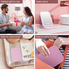 M MISS DREAM Travel Makeup Mirror With Lights, Portable Lighted Beauty Mirror, 3 Color Lighting, Dimmable Touch Screen, Rechargeable And Floding Tabletop LED Make Up Mirror. - Pink - View 5
