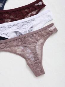 6pcs Women's Multicolor Sexy Low-Rise Lace Thong With Floral Edge