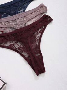 6pcs Women's Multicolor Sexy Low-Rise Lace Thong With Floral Edge
