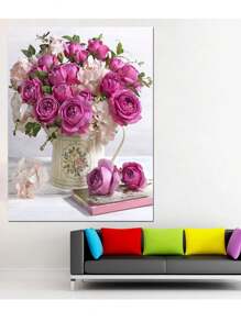 Kit de Pintura de Diamante Redonda Completa 5D Brilhante, Vaso de Rosa Rosa Vívido, Decoração Doméstica e Presente de Casamento