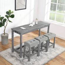 Bar Table Set With Power Outlet, Bar Table And Chairs Set, 4 Piece Dining Table Set, Industrial Breakfast Table Set, For Living Room, Dining Room, Game Room - Xám - Xem 4