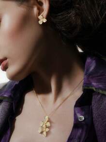 1 Set/2Pcs Luxury 925 Silver Flower Full Zirconia 14K Gold Earrings And Necklace Pendant  Elegant Women Setting Jewelry For Party And Wedding Gifts