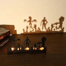 1入組四頭萬聖節創意金屬燭台，南瓜中空設計，節日裝飾擺件骷髏燭台（需根據預留線位置手動折疊，不包含蠟燭）